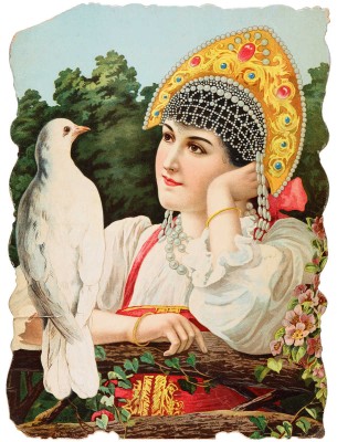 Девушка в кокошнике с голубкой. № 5. [Календарная стенка]. М.: Литография товарищества И.Д. Сытина, 1915.